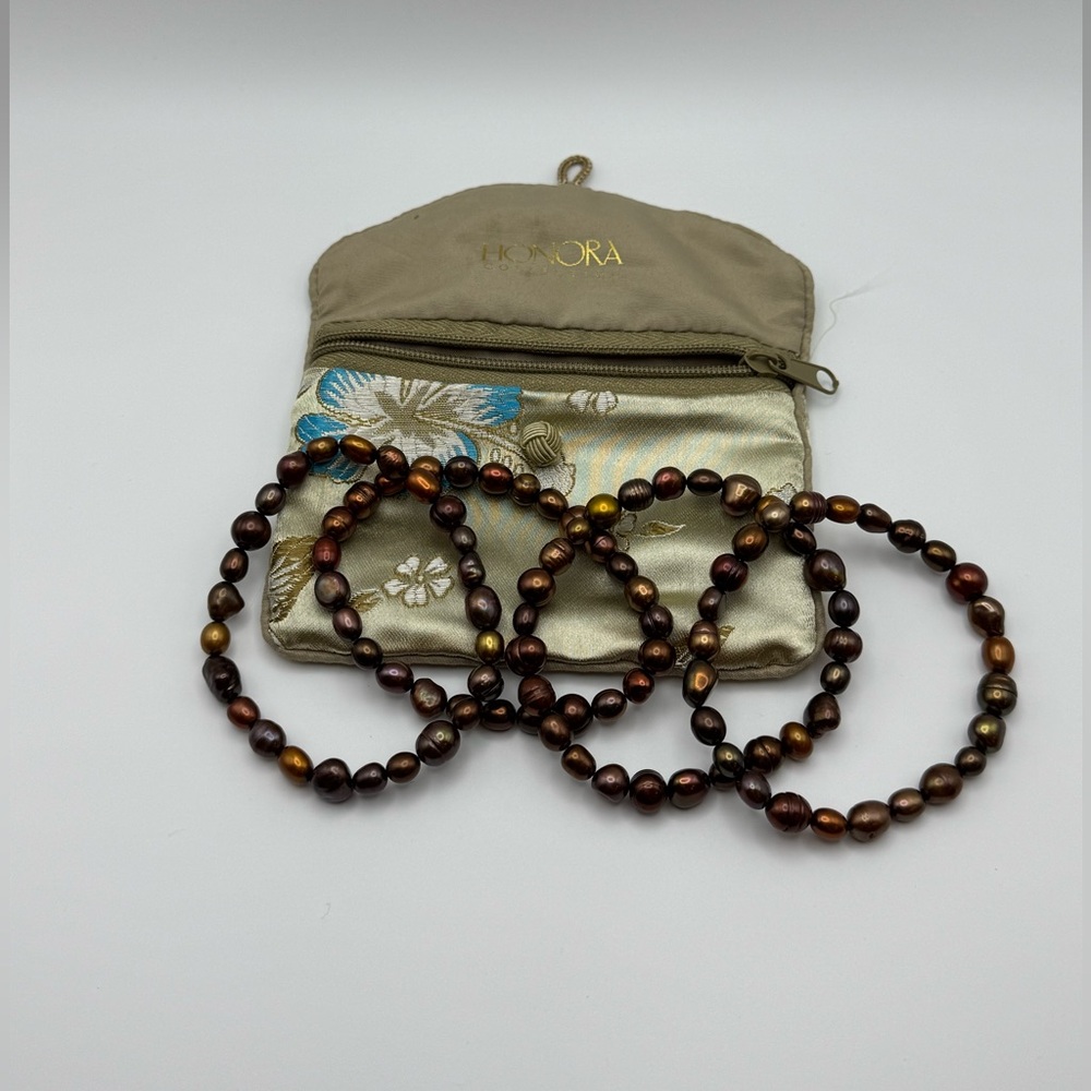 Honora Brown Pearl Beaded Bracelet Set of 4 with Pouch